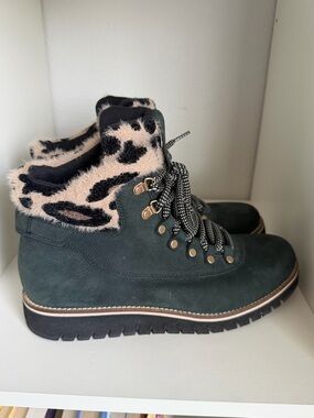 Lace-Up Women's Black Boots with  Leopard Trim by Cole Haan *NWOT*